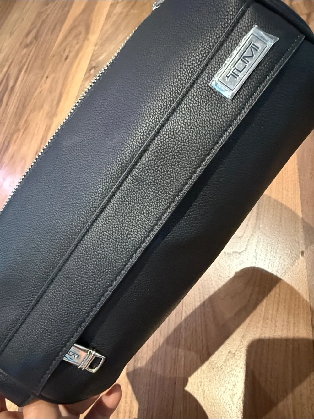 Tumi Black Leather Men's Toiletry Kit with Silver Hardware